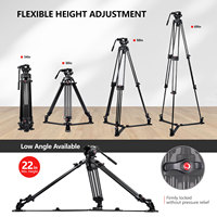 Trépied vidéo professionnel en alliage d'aluminium RAUBAY 69 pouces avec tête fluide, charge utile de 8 kg, robuste, 3 sections, pieds à double tube détachables
