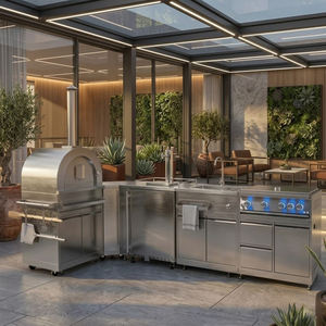 Mueble de Cocina Exterior Modular de Acero Inoxidable SS316 con Textura Metálica, Fregadero y Mini Nevera de Vidrio para Jardín - Product Image 1