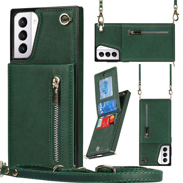 Luxury Long Shoulder Lanyard Waterproof Shockproof Zipper Wallet Case 4 Card Slots for for S20fe/S10/S21/S22/S24/S26