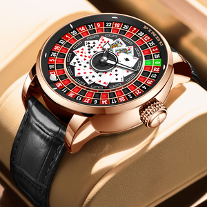 Montre mécanique à roulette rotative PINDU Designs New NH35A unisexe, surface diamantée, bracelet en cuir étanche, aiguilles en acier inoxydable, 22 mm - Product Image 1