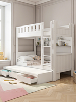 Lit superposé double en bois massif avec rangement, mêmes dimensions sur les deux niveaux, personnalisable pour petit appartement, avec fonction pliable