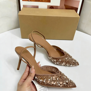 รองเท้าส้นเข็มหัวแหลมประดับเลื่อมวิบวับสำหรับผู้หญิง ดีไซน์เก๋ไก๋ ประดับลูกปัด สายรัดส้นเท้า รองเท้าสำหรับงานเลี้ยงตอนเย็นสุดหรู รองเท้าสำหรับแขกในงานแต่งงาน - Product Image 2