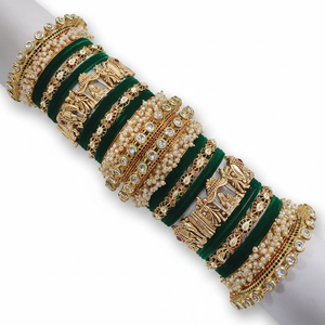 Elegant Gold Plated Pota Stone and Pearl Meenakari Velvet Bangles Set for Women Jewelry Festival Party Wear <b>Accessories</b> - Product Image 2