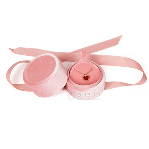 Shero vente en gros rose bijoux emballage boîte ronde velours bague boîte bijoux collier boîte-cadeau avec ruban - Product Image 5