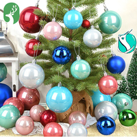 Boules de Noël personnalisées en plastique écologique de haute qualité, couleur macaron, bleu nacré argenté, poudre de luxe