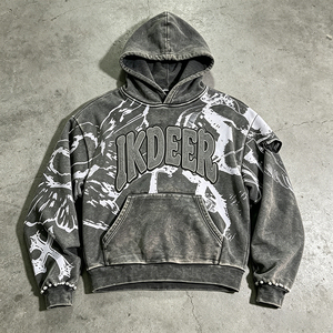 <span class=keywords><strong>Felpa</strong></span> con Cappuccio Oversize Effetto Acid-Wash con Stampa Grafica, Design Retrò Streetwear, Maniche con <span class=keywords><strong>Fiamme</strong></span> e Polsini Decorati con Perline - Product Image 5