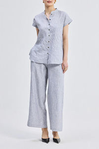 <span class=keywords><strong>Pantalon</strong></span> large en lin 100% avec poches latérales pour femme, vente en gros, cordon de serrage à l'avant - Product Image 2
