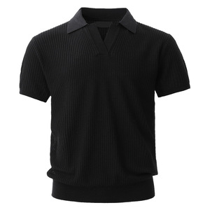 Polo a maniche corte in maglia da uomo per l'estate, T-shirt casual a tinta unita da uomo, Top Polo - Product Image 3