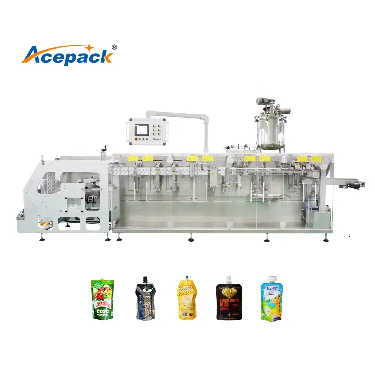 DS-180SC factory price automatic liquid, oil sachet top stand up suction pocket , spout pouch horizontal filling machine