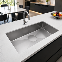 Évier de cuisine coréen en acier inoxydable 304 fait main, très vendu, 830*450*228mm, design à bords fraisés, grand bac unique, nano