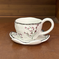 Tasses de voyage en céramique avec cuillère, moulées au four, tasses à latte pour la maison, assiettes en forme de fleur à poignée haute, style américain, en porcelaine