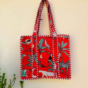 Sac fourre-tout indien en coton matelassé fait main, imprimé en blocs, mode féminine, réversible, grand sac de shopping - Product Image 1