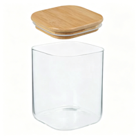 Pot de conservation alimentaire carré en verre borosilicate de 0,5 à 1 L avec couvercle hermétique en bambou, résistant à la chaleur, empilable, pour cuisine et garde-manger