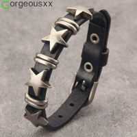 [Gorgeousxx] Bracelets en cuir PU réglables tendance Y2K avec rivets étoiles pour femmes, bijoux rétro punk