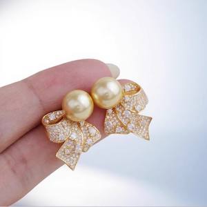 WENCHI DIY Accessoires de perles 10878 Boucles d'oreilles en argent S925 avec plateau vide pour perles rondes de 8-12mm, bijoux en cristal en forme de feuille, Chine - Product Image 1