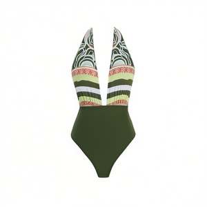 Costume da bagno intero HDJ a vita alta con stampa, controllo pancia, taglie forti, scollo all'americana, da donna, taglie 42 44 46 48 - Product Image 2