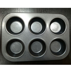 Molde para pasteles de acero al carbono antiadherente de seis cavidades, utensilios redondos para hornear, fácil de limpiar, con base extraíble, molde para muffins para hornear en casa. - Product Image 1