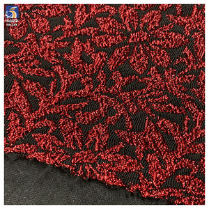 Kain Jacquard YX1284 160gsm 100% Poliester Grosir Warna Merah Anggur Mengkilap dengan Lurex dan Rhinestone 3D untuk Gaun Arab - Product Image 6