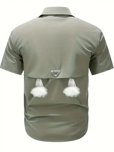 เสื้อเชิ้ตคาร์โก้ลำลองสำหรับผู้ชายผ้าไนลอน92% สแปนเด็กซ์ผสม8% แขนสั้นคอปกกระดุมแถวเดียวสำหรับฤดูร้อนสินค้าดรอปชิปปิ้ง