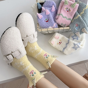 Wholesale OEM Winter Thick Warm Fuzzy <strong>Fluffy</strong> Coral Velvet Sleep <strong>Socks</strong> 3D <strong>Cute</strong> Embroidery Women Cozy <strong>Socks</strong> - Product Image 4