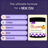 Poudre de collagène NAD+ enrichie en vitamine C, formule privée, pour le blanchiment de la peau et l'anti-âge, avec acide hyaluronique ajouté, support OEM