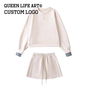 Conjunto de Sudadera con Capucha de Dos Piezas de Gran Tamaño para Mujer, Top Corto, Vestido Corto de Punto de Algodón y Licra, Estampado con Cremallera y Bordado, Y2K, a Medida, 1 Unidad - Product Image 5