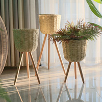 Panier à plantes en herbe naturelle tressée, fait main, durable, minimaliste, écologique, pour la décoration intérieure, jardin, maison, pot de fleurs, jardinière
