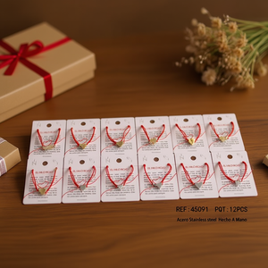 El Hilo Rojo Red Rope Stainless Steel <b>Bracelet</b> Set 12Pcs Heart Shape Unisex Gift Casual Style - Product Image 3