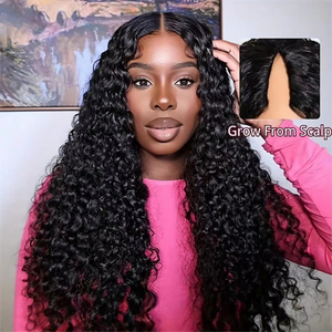 Peluca rizada en V de cabello humano, mejora de la peluca en U con cordón, 250% de densidad, sin pegamento, forma de V, peluca completa con clip para la mitad de la cabeza - Product Image 2