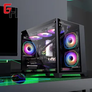 Casing Komputer Menara Penuh Pengendali RGB Pelangi Kabinet PC Kaca Tempered Penuh Desain Terbaru 2023 Casing USB 3.0 Atx