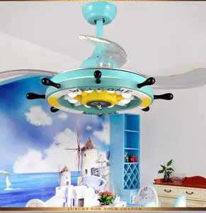 Children's room fan light invisible ceiling fan light dining room bedroom pirate ship steering wheel LED fan Ceiling Light