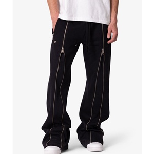 Pantalon de survêtement évasé pour homme avec fermeture éclair latérale intégrale, décorations à rivets et cordon de serrage, style streetwear, personnalisable OEM - Product Image 2