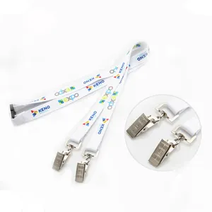 Customized logo sublimation rush lanyard with double bulldog clip