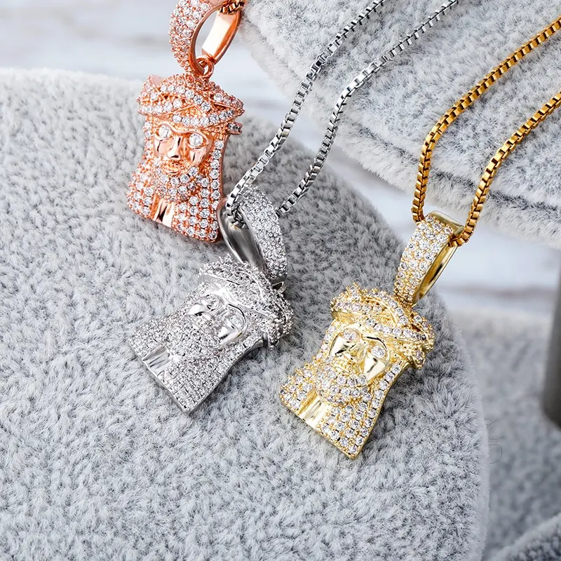 925 Sterling Silver Hip Hop AAA CZ Batu Bling Es Keluar JESUS PIECE Kalung Liontin Pria Wanita Uniseks Perhiasan Rapper