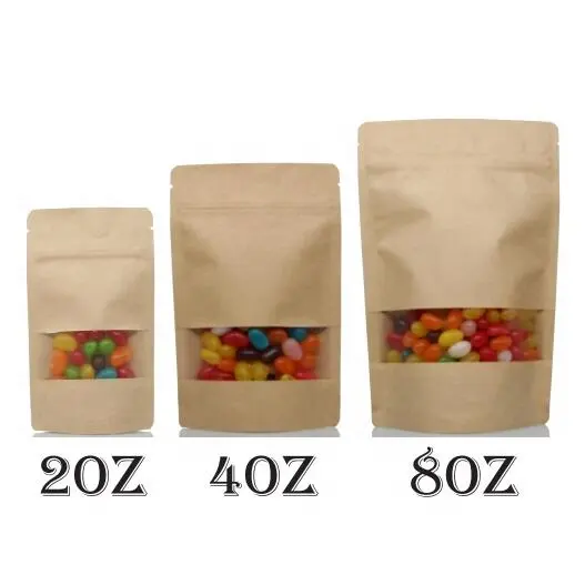 horizontal window bag kraft zipper stand up pouch no print brown paper 70g biodegradable packaging no print food packaging