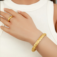 YF5192 Ensemble de bijoux en acier inoxydable plaqué or PVD 18K, motif étoile, lune, soleil, zircon, prophète, céleste, comprenant bracelet manchette ouvert, bracelet jonc et bague