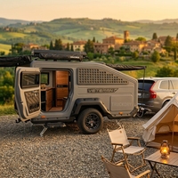 Mini-caravane pliante tout-terrain légère en aluminium avec suspension indépendante à double amortisseur, capacité de charge de 730 kg, en bois