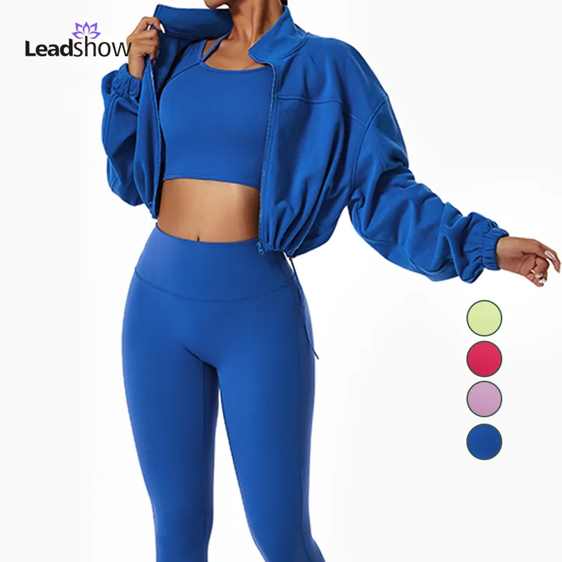 fitness blank ladies sport custom sweatsuits suits with logo girls gym crop top yoga legging women tracksuits 2piece set zipper