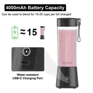 Appareil de cuisine 6 lames 4000mah mini mélangeur portable électrique avec bouteille de mélangeur de poche portable de 400ml