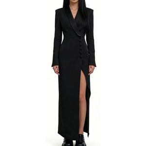 Vestido Largo de Manga Larga para Mujer, Elegante, con Botones en la Parte Delantera, Abertura en el Bajo, Vestido Formal de Oficina, Vestidos de Moda para Mujer - Product Image 2