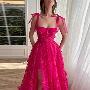 S3001L 2026 Nuovo <span class=keywords><strong>Abito</strong></span> Lungo Elegante <span class=keywords><strong>Rosa</strong></span> con Spacco Alto, Spalline Sottili e Ricamo - Splendido <span class=keywords><strong>Abito</strong></span> da Sera - Product Image 2