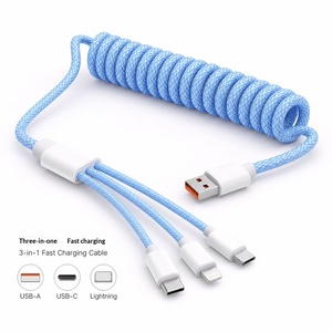 Nouvel Arrivage Câble de Charge Rapide et de Données Rétractable Tressé à Ressort 3-en-1 Multi-Connecteurs Anti-Torsion pour Voiture - Product Image 4