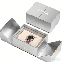 Boîte cadeau pour montre à double porte personnalisée, carton rigide noir mat, intérieur rouge, coussin en velours, logo, emballage de présentation