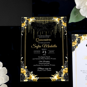Xv Decoraciones Masquerade Royal Blue Tarjetas De Invitacin De 15 Aos Gold Print Acrílico Quinceanera Sweet 16 Tarjetas De Invitación - Product Image 2