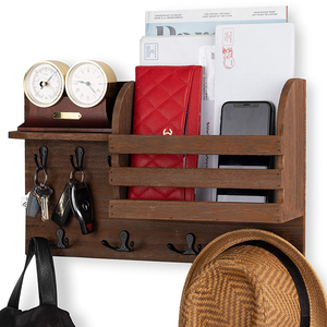 Porta posta A parete organizzatore per smistatore di posta in legno con 4 ganci A doppia chiave e uno scaffale galleggiante decorazioni per la casa rustiche per l'ingresso - Product Image 3