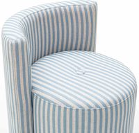 Hanyee Tabouret Ottoman Roulant en Lin Rayé Bleu avec Dossier, Tabouret Rond pour Salon, Tabouret de Coiffeuse