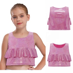 Tops Cortos Metálicos con Volantes para Niñas de 2 a 14 Años, Poliéster y Spandex, Sin Mangas, para Danza, Jazz, Gimnasia, Actuaciones en Escenario, Personalizados - Product Image 5