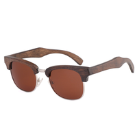Lunettes de soleil polarisées en bois de haute qualité, classiques, pour hommes et femmes, rétro, demi-monture métallique, lunettes de soleil miroir