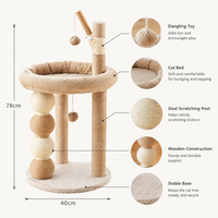 Arbre à chat en bois avec maisonnette pour chat et poteau à gratter en sisal, lit pour animaux de compagnie pour toutes les saisons