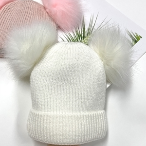 Gorro de invierno para niños, madre, bebé, hija, hijo, gorro de punto cálido, gorro de esquí <span class=keywords><strong>a</strong></span> juego familiar de <span class=keywords><strong>ganchillo</strong></span> con pompón de piel sintética - Product Image 6